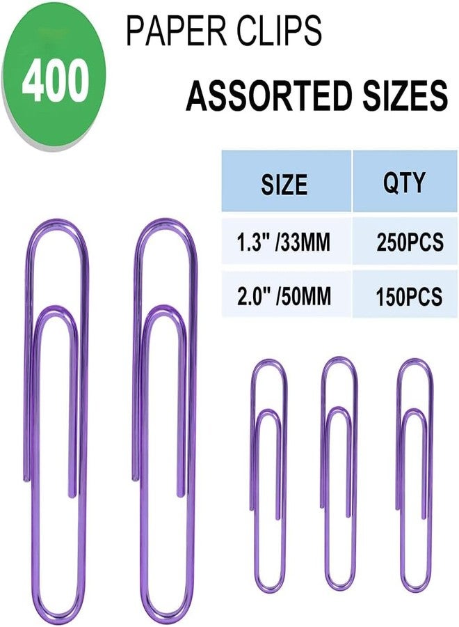 Vinaco Purple Paper Clips, 400PCS Medium and Jumbo（1.3 inch & 2 inch）Paper Clips, Durable and Rustproof, Coated Large Paper Clips Great for Office School Document Organizing (Purple) - Image 2