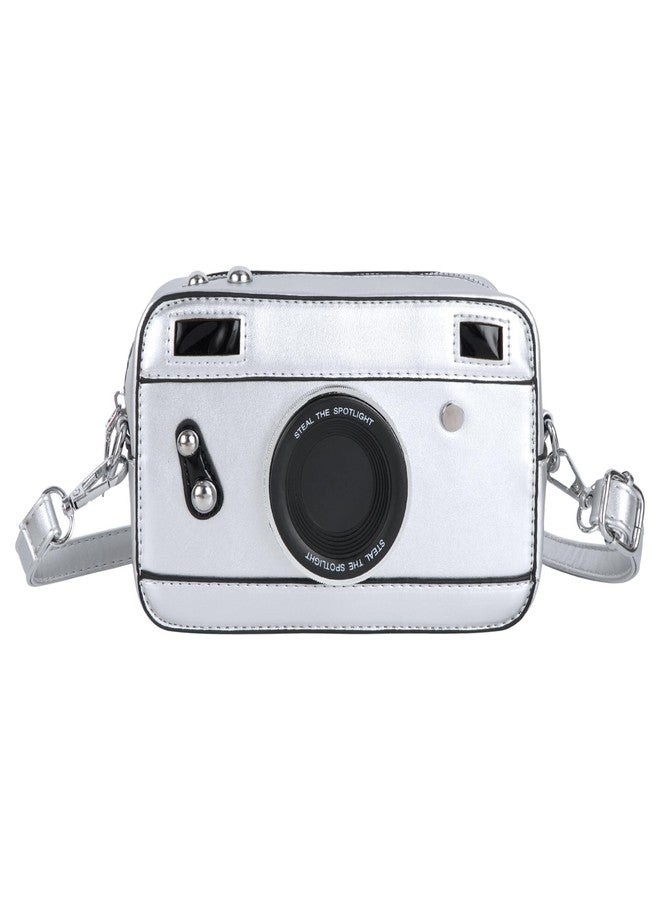 Felite Fnn Women Camera Shaped Crossbody Handbag Vintage PU Leather Shoulder Bag, Silver - Image 1