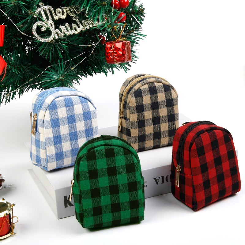 AIBFRID 4Pcs Mini Backpack Keychain,Cute Cosmetic Bag for Women,PU Leather Makeup Bag Key Pocket Lipstick Bag Card Holder Data Cable Organizer Zipper Pouch (Christmas Series) - Image 4