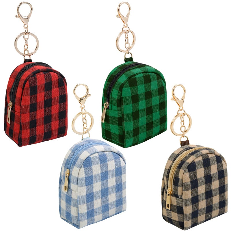 AIBFRID 4Pcs Mini Backpack Keychain,Cute Cosmetic Bag for Women,PU Leather Makeup Bag Key Pocket Lipstick Bag Card Holder Data Cable Organizer Zipper Pouch (Christmas Series) - Image 1
