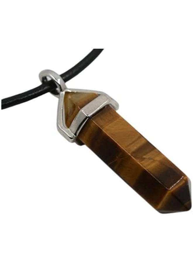 Hexagonal Tiger Eye Crystal Point Pendant Necklace - Image 1