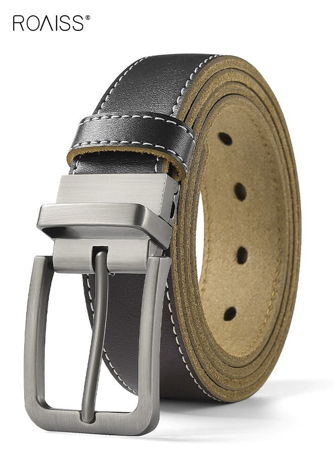 Men's Pin Buckle Belt Casual Perforated Belt Design with Rotating Buckle, Trendy Trouser Belt Adjustable Comfortable, Perfect for Casual Wear and Stylish Outfits Black