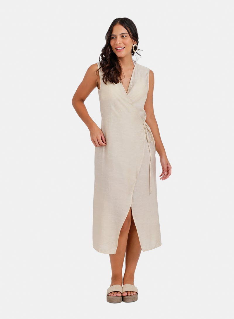 Carina Sleeveless Midi Wrap Dress - Image 1