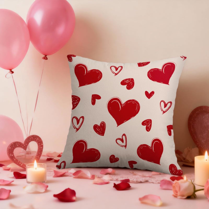 Smozenith Valentine's Day Pillow Covers 18X18 Set of 2, Red Love Heart Valentines Pattern Print Decorative Throw Pillow Covers Outdoor Farmhouse Holiday Decorations Cushion Case Couch Sofa Bed Decor - Image 3