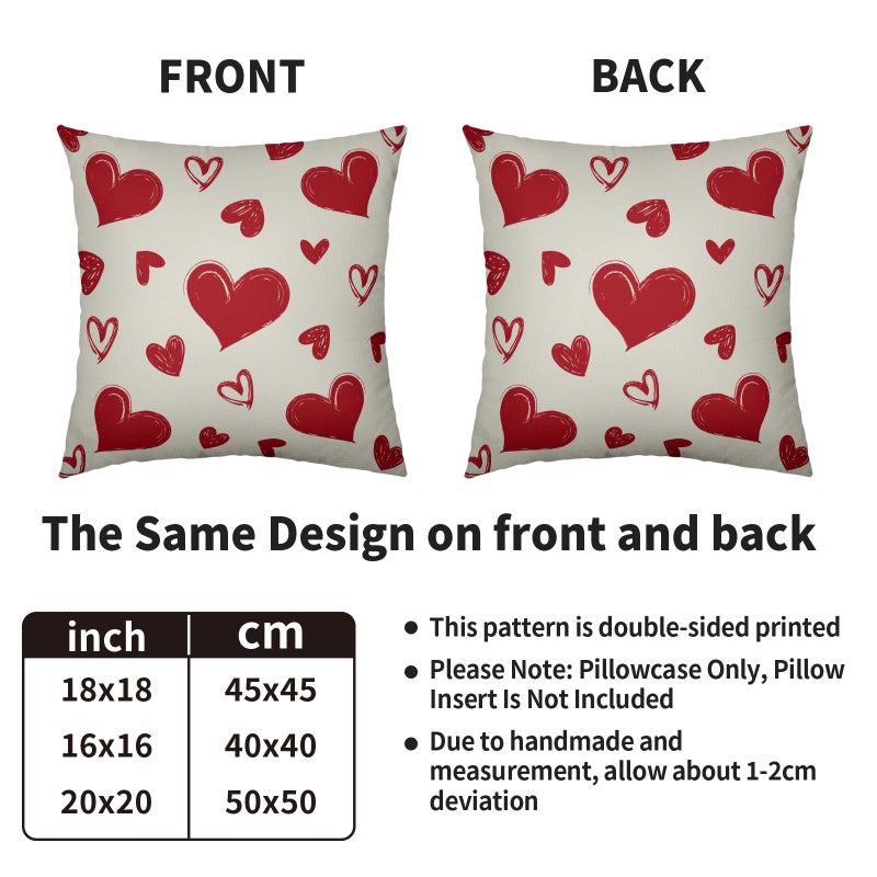 Smozenith Valentine's Day Pillow Covers 18X18 Set of 2, Red Love Heart Valentines Pattern Print Decorative Throw Pillow Covers Outdoor Farmhouse Holiday Decorations Cushion Case Couch Sofa Bed Decor - Image 4