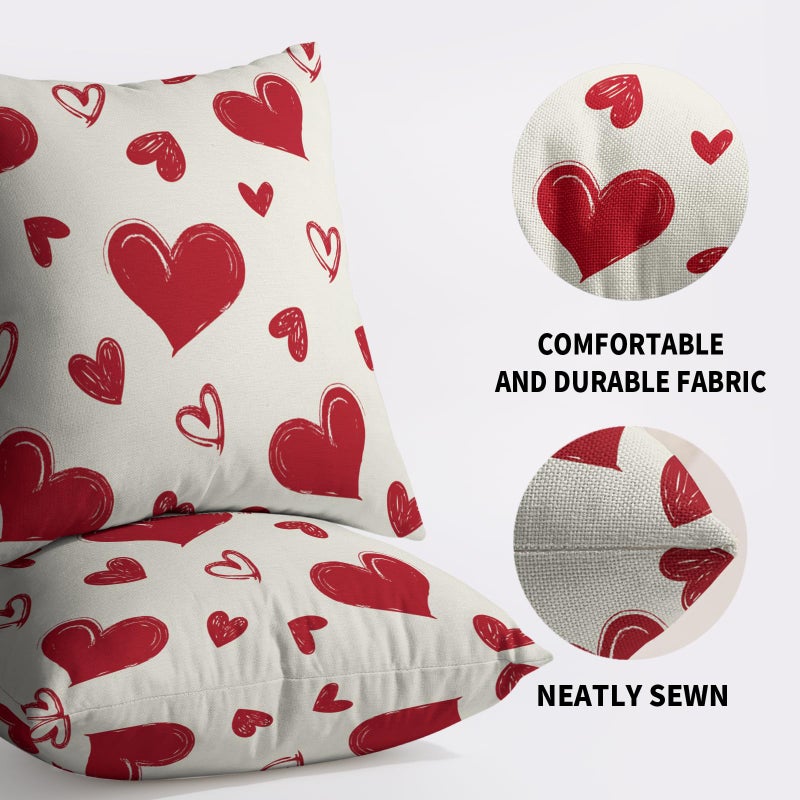 Smozenith Valentine's Day Pillow Covers 18X18 Set of 2, Red Love Heart Valentines Pattern Print Decorative Throw Pillow Covers Outdoor Farmhouse Holiday Decorations Cushion Case Couch Sofa Bed Decor - Image 5