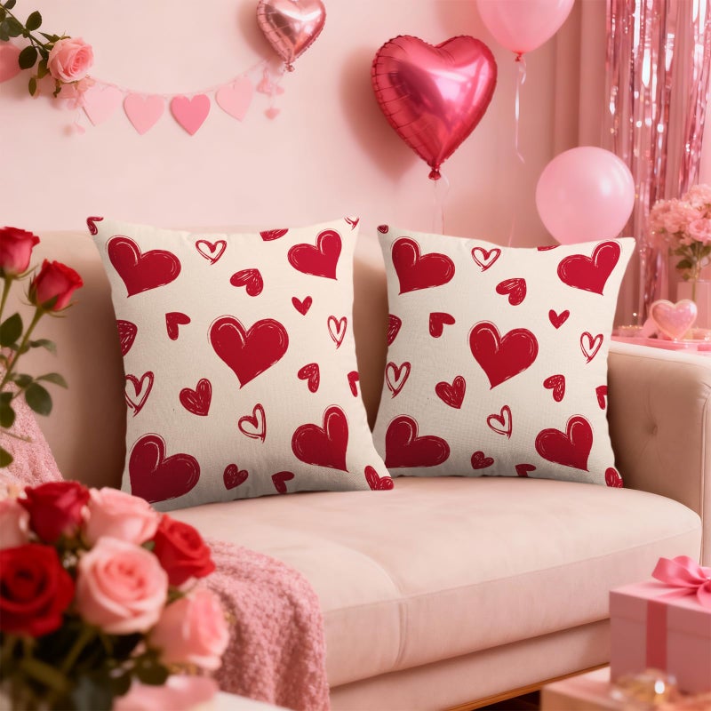 Smozenith Valentine's Day Pillow Covers 18X18 Set of 2, Red Love Heart Valentines Pattern Print Decorative Throw Pillow Covers Outdoor Farmhouse Holiday Decorations Cushion Case Couch Sofa Bed Decor - Image 2