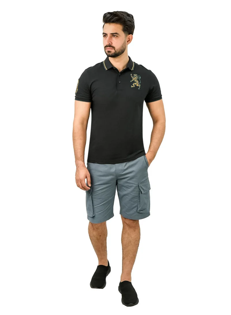 جيوردانو بولو رجالي بنقش أسد ثلاثي الأبعاد بقصة ضيقة وتطريز جريء من قماش البيكيه الفاخر