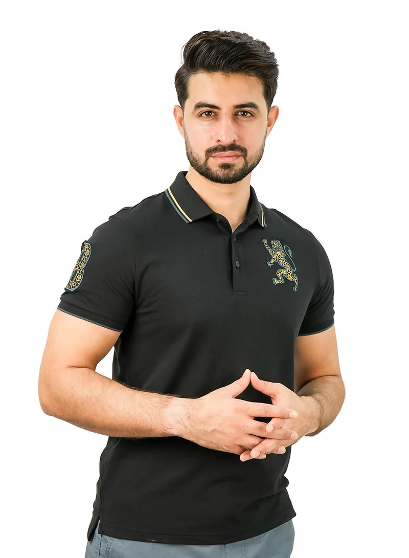 Men's 3D Lion Polo: Slim Fit, Bold Embroidery, Premium Pique
