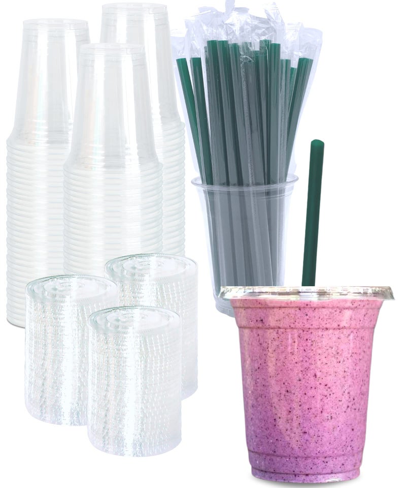 Cappatua [100 SETS] 12 oz Clear Plastic Cups with Lids and STRAWS  Disposable Iced Coffee cups with lids  Clear Cups with Lids for Cold Drinks  Iced Tea  Milkshakes  Smoothies - Image 1