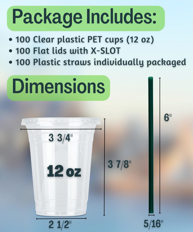 Cappatua [100 SETS] 12 oz Clear Plastic Cups with Lids and STRAWS  Disposable Iced Coffee cups with lids  Clear Cups with Lids for Cold Drinks  Iced Tea  Milkshakes  Smoothies - Image 3