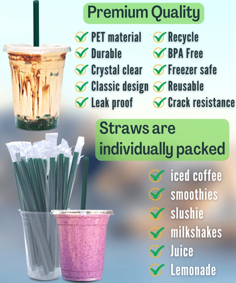 Cappatua [100 SETS] 12 oz Clear Plastic Cups with Lids and STRAWS  Disposable Iced Coffee cups with lids  Clear Cups with Lids for Cold Drinks  Iced Tea  Milkshakes  Smoothies - Image 2