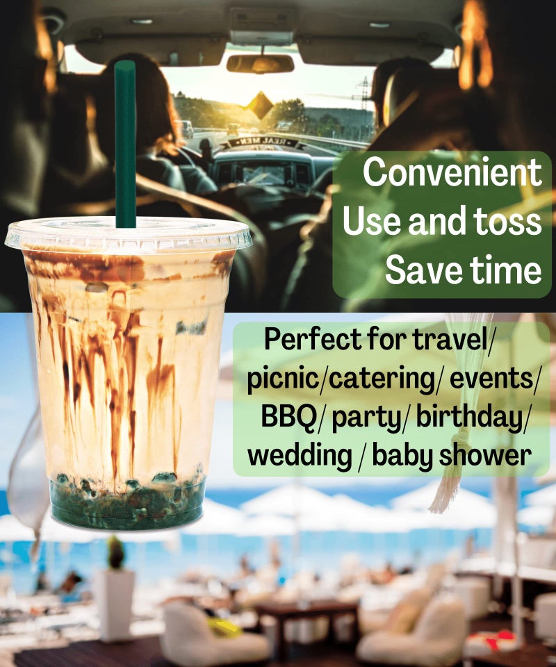 Cappatua [100 SETS] 12 oz Clear Plastic Cups with Lids and STRAWS  Disposable Iced Coffee cups with lids  Clear Cups with Lids for Cold Drinks  Iced Tea  Milkshakes  Smoothies - Image 4