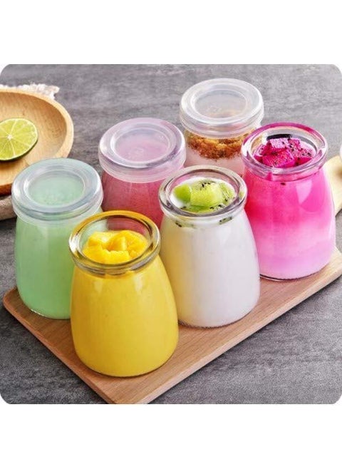 RAVIZAA Pudding Jar Glass Set of 6 150ml Glass Jar with Lid Yogurt Glass Container with Lid Glass Container with Lid