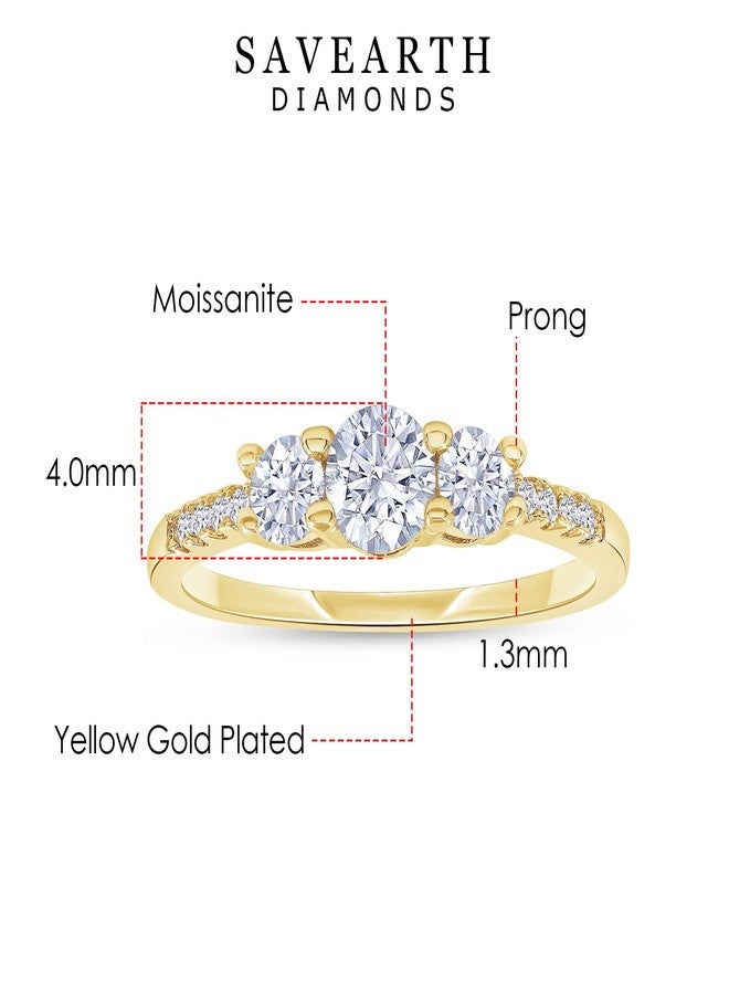SAVEARTH DIAMONDS 3-Stone Engagement Ring for Women Round Lab Created Moissanite Dainty Promise Ring in 18K Yellow Gold Plated Jewelry Gift for Her Size 7 - Image 2