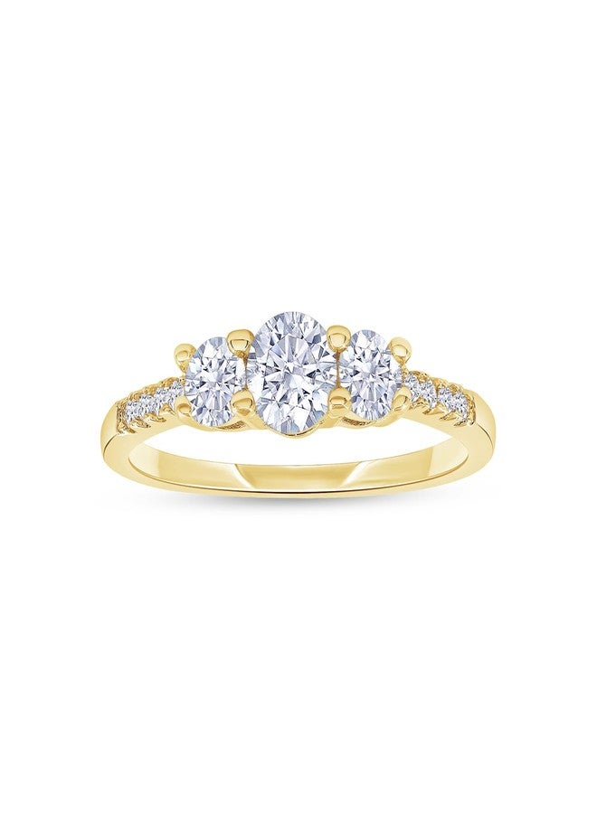 SAVEARTH DIAMONDS 3-Stone Engagement Ring for Women Round Lab Created Moissanite Dainty Promise Ring in 18K Yellow Gold Plated Jewelry Gift for Her Size 7 - Image 1
