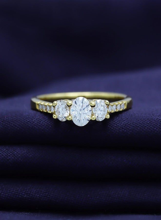 SAVEARTH DIAMONDS 3-Stone Engagement Ring for Women Round Lab Created Moissanite Dainty Promise Ring in 18K Yellow Gold Plated Jewelry Gift for Her Size 7 - Image 3