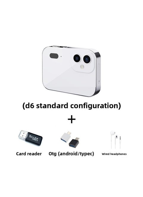 D6 Three Camera CCD HD Digital Camera Movie Music Smart Camera Touch Screen Student Card Camcorder-Body Color:D6 White Standard + Card Reader Otg Headphone Cable