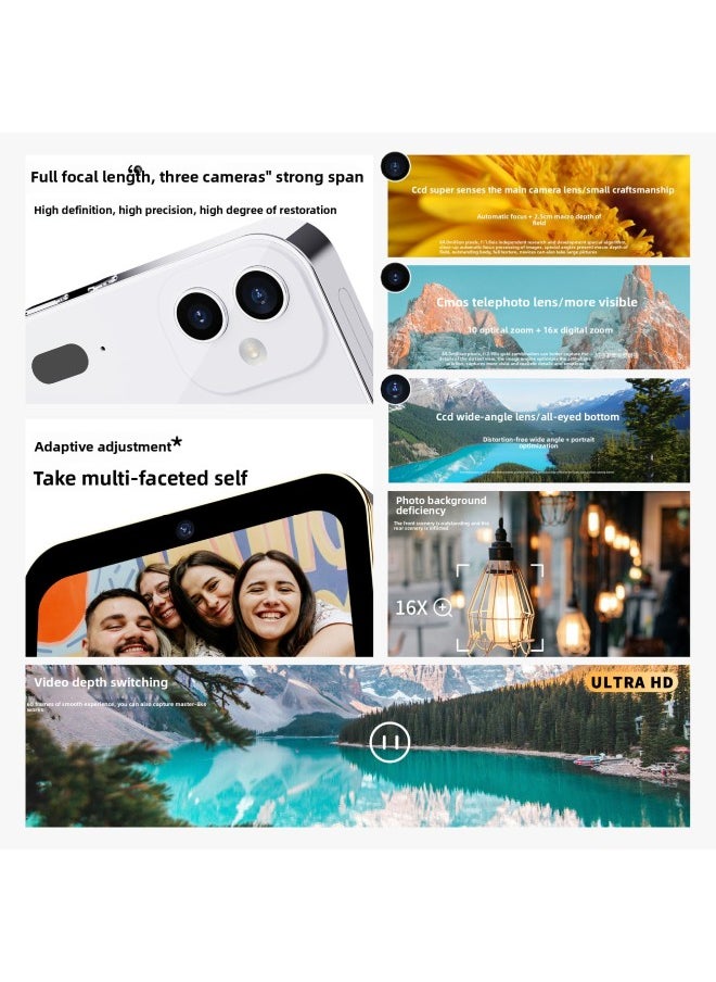 Generic D6 Three Camera CCD HD Digital Camera Movie Music Smart Camera Touch Screen Student Card Camcorder-Body Color:D6 White Standard + Card Reader Otg Headphone Cable  - Image 4