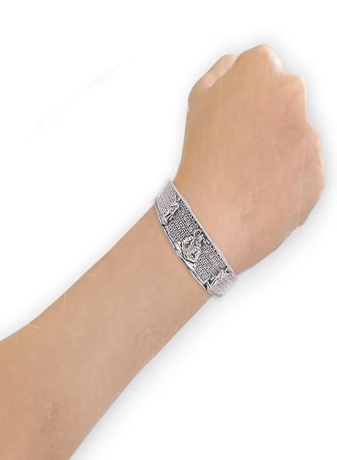 ADHVIK Unisex Adjustable Openable Lock Free God Lord Mahavir Mahabali Shri Bajrangbali Sankat Mochan Hanuman Ji 3 Mukhi Face Hand Cuff Wrist Half Kada Bangle Bracelet for Strength, Protection & Devotion - Image 4