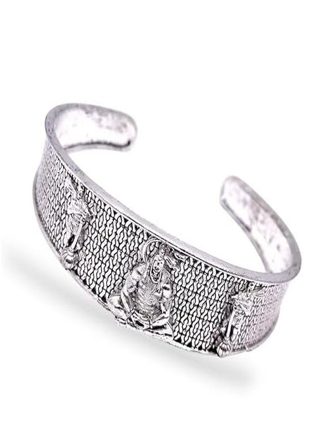 ADHVIK Unisex Adjustable Openable Lock Free God Lord Mahavir Mahabali Shri Bajrangbali Sankat Mochan Hanuman Ji 3 Mukhi Face Hand Cuff Wrist Half Kada Bangle Bracelet for Strength, Protection & Devotion - Image 1