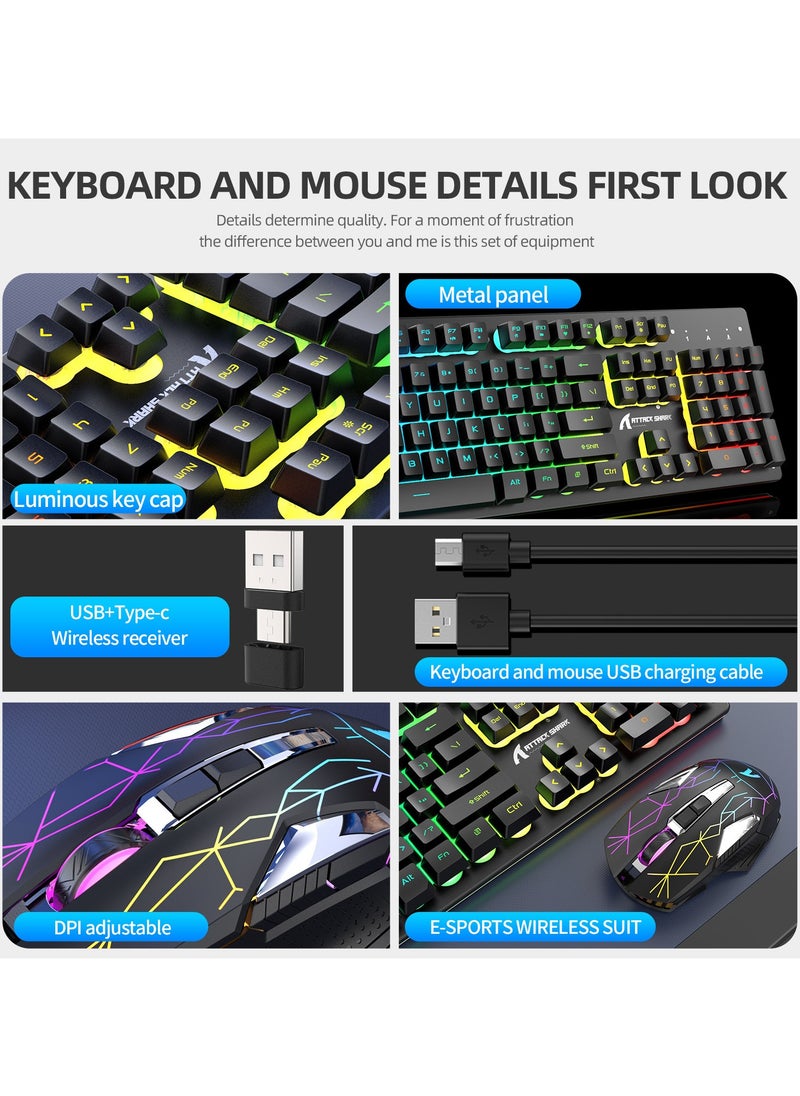 Wireless Gaming Keyboard and Mouse Combo, 12 RGB Chroma Backlit, 4200mAh Rechargeable Battery, USB Mechanical Feel+Type-C Dual Interface Receiver, Mechanical Feel Anti-ghosting Keyboard + 2400DPI Mice for PC Gamer, Black - pzsku/Z703AB2BB140E90F57B89Z/45/_/1739866557/8fd42060-3861-40de-9079-187dd90a0705