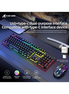 Attack Shark Wireless Gaming Keyboard and Mouse Combo, 12 RGB Chroma Backlit, 4200mAh Rechargeable Battery, USB Mechanical Feel+Type-C Dual Interface Receiver, Mechanical Feel Anti-ghosting Keyboard + 2400DPI Mice for PC Gamer, Black  - Image 3