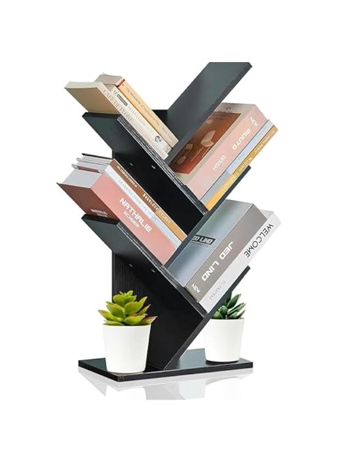 هوكور رف كتب من شجرة سطح المكتب، رف تخزين من 5 طبقات، رف تخزين عرض 5 طبقات، رف تخزين حامل مجلات رف كتب خشبي حامل رف كتب خشبي منظم أقراص مدمجة قائم على الأرض لغرفة المعيشة مكتب المنزل غرفة نوم المدرسة (أسود) - Image 1