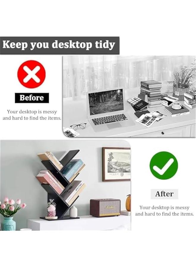 هوكور رف كتب من شجرة سطح المكتب، رف تخزين من 5 طبقات، رف تخزين عرض 5 طبقات، رف تخزين حامل مجلات رف كتب خشبي حامل رف كتب خشبي منظم أقراص مدمجة قائم على الأرض لغرفة المعيشة مكتب المنزل غرفة نوم المدرسة (أسود) - Image 3