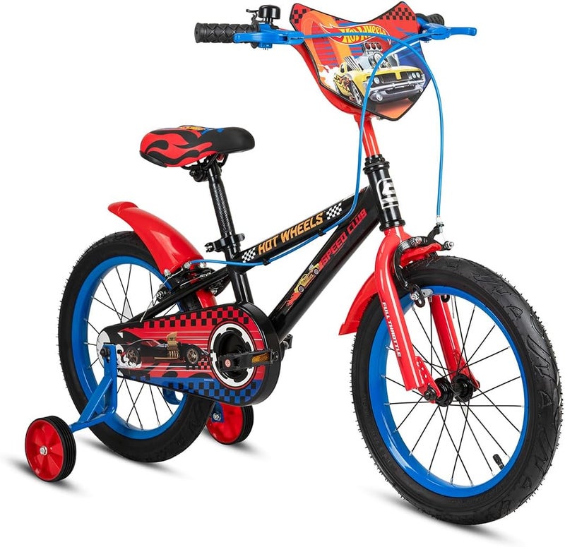 Spartan Hot Wheels Speed Club 16-Inch Bicycle For Kids | 16-Inch Wheel Size | Official Licensed Bike with Adjustable Seat, Removable Training Wheels & Mudguards – Safe, Stylish Ride for Little Racers - Image 1