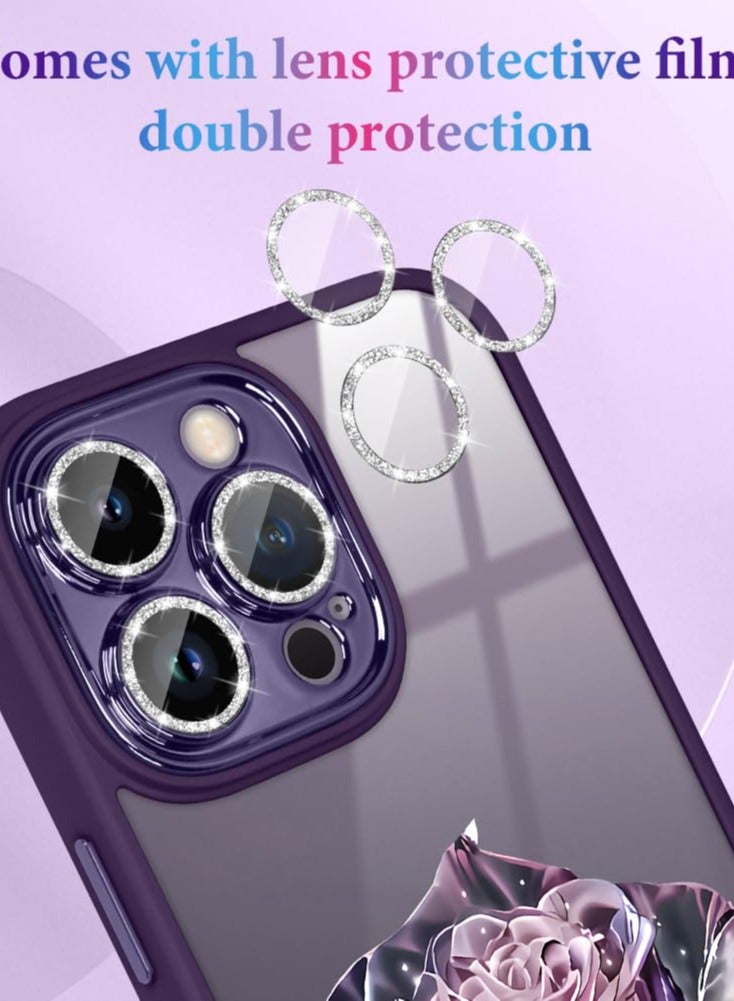 SYOSI for iPhone 14 Pro Max Phone Case, Clear with Floral Pattern Design, Shockproof Protective Cover, with Glitter Camera Lens Protector, for Women Girls - Image 2