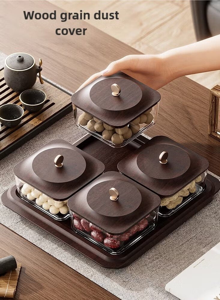 أجريون طوفريات ضيافة سعودية فاخرة مجموعة صحون مكسرات وحلويات فاخرة بلون خشب - صحن فواكه | 4 علب مكسرات قابلة للتخزين مع صينية تقديم كبيرة متعددة الاستخدامات للضيافة المنزلية والحفلات والمناسبات | هدايا عيد أنيقة - Image 5