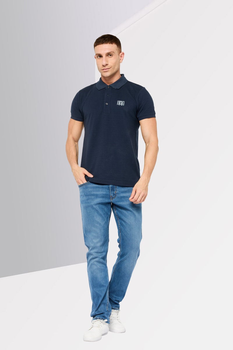CERRUTI 1881 Men Regular Fit Embroidered Logo Short Sleeves Polo Shirt, Navy - Image 2