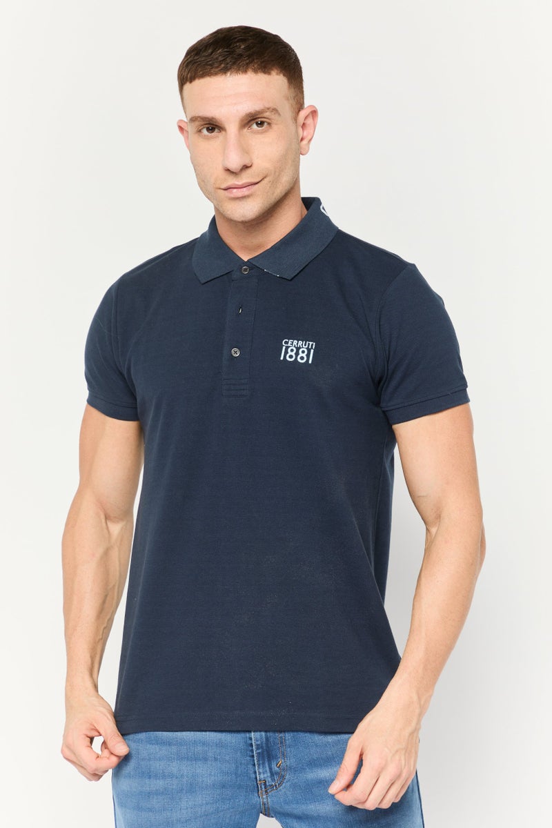 CERRUTI 1881 Men Regular Fit Embroidered Logo Short Sleeves Polo Shirt, Navy - Image 1