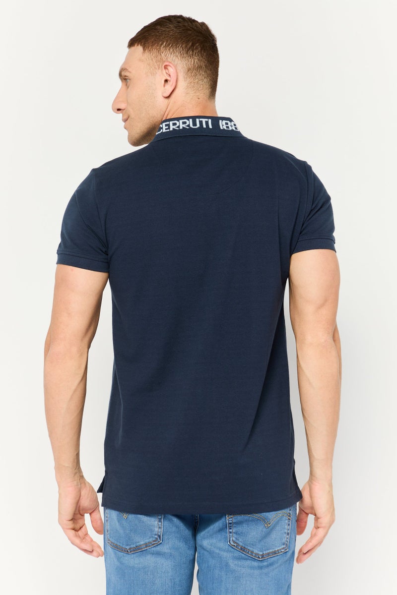 CERRUTI 1881 Men Regular Fit Embroidered Logo Short Sleeves Polo Shirt, Navy - Image 4