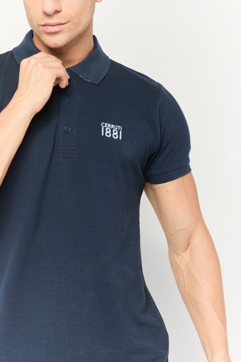 CERRUTI 1881 Men Regular Fit Embroidered Logo Short Sleeves Polo Shirt, Navy - Image 3