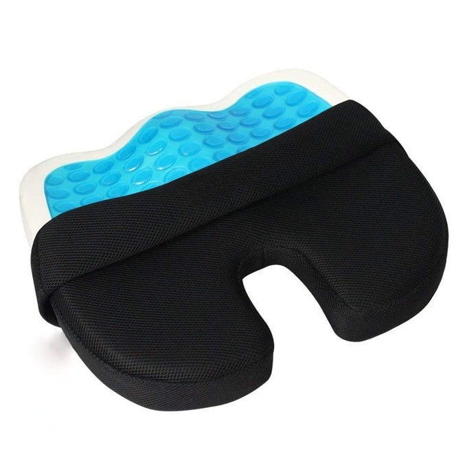 ANTISLIP ORTHOPEDIC COOLING GEL MEMORY FOAM COCCYX SEAT CUSHION FOR TAILBONE PAIN SCIATICA LOWER BACK PAIN RELIEFSUITABLE FOR HOME AND OFFICE CHAIR CAR SEAT CUSHIONMESH BLACK