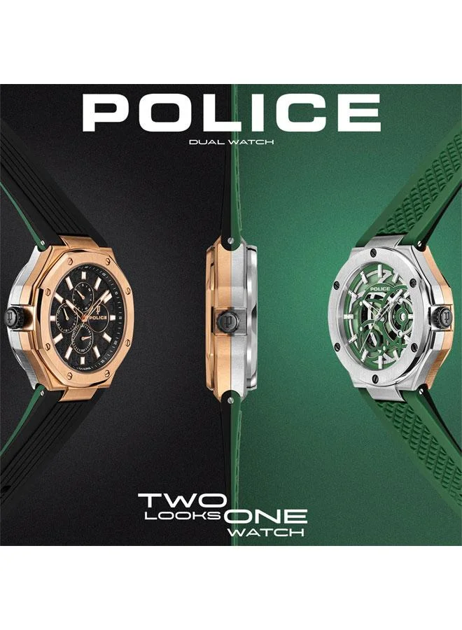 POLICE Dual Green Black Dial Black Green Silicone Strap Multifunction Watch for Men - 44mm