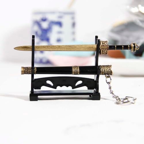 Lanxitown Mini Katana Mini Sword with Plastic Stand Samurai Sword Metal Weapon Model Toy Katana Anime Swords Keychain 4.7 inches (Style B) - Image 3