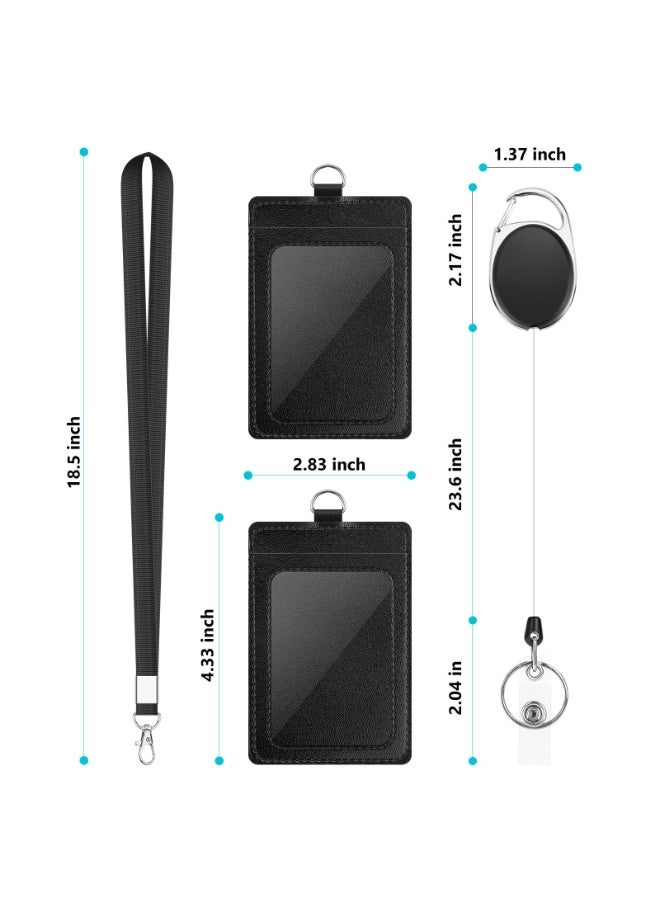 NXT 2 Pack Badge Holders, Vertical PU Leather ID Badge Card Holder with 1 Clear ID Window, with Detachable Neck Lanyard Strap and Retractable Badge Reel ID Card Holders Set - Image 3