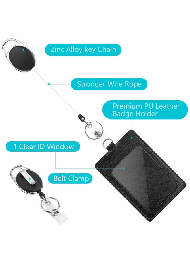NXT 2 Pack Badge Holders, Vertical PU Leather ID Badge Card Holder with 1 Clear ID Window, with Detachable Neck Lanyard Strap and Retractable Badge Reel ID Card Holders Set - Image 4