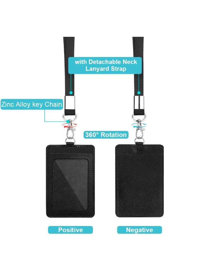 NXT 2 Pack Badge Holders, Vertical PU Leather ID Badge Card Holder with 1 Clear ID Window, with Detachable Neck Lanyard Strap and Retractable Badge Reel ID Card Holders Set - Image 5