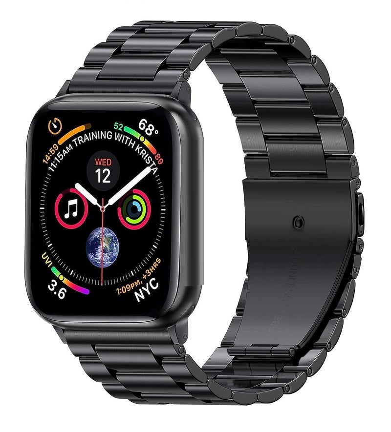 FOLX FMS1210 Metal Stainless Steel Milanese Magnetic Straps / Heavy Chain Bands Compatible With Apple iWatch Band For Men Women Unisex, Replacement Straps 49mm 45mm 44mm 42mm 41mmm 40mm 38mm For iWatch Series Ultra/8/7/6/5/4/3/2/1/SE/SE2【 👉 Only Strap For Apple iWatch ⌚ Watch NOT Included 】 (42MM 44MM 45MM 49MM, BLACK [ HEAVY CHAIN ]) - Image 1