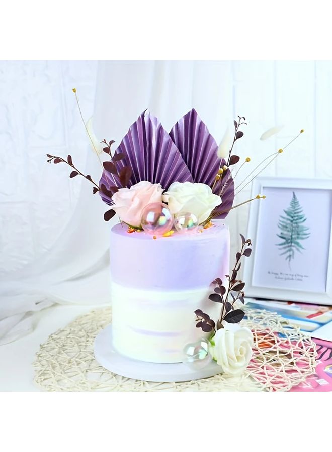 4pcs Pink Golden Leaves Fan Cake Topper Set Elegant Baking Decoration for Birthday Cakes - Image 2