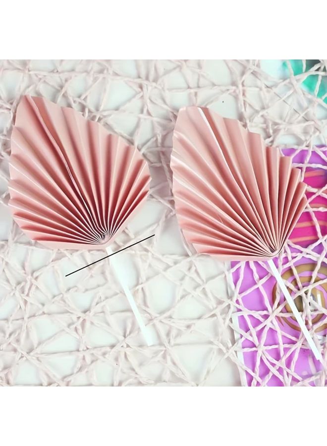 4pcs Pink Golden Leaves Fan Cake Topper Set Elegant Baking Decoration for Birthday Cakes - Image 1
