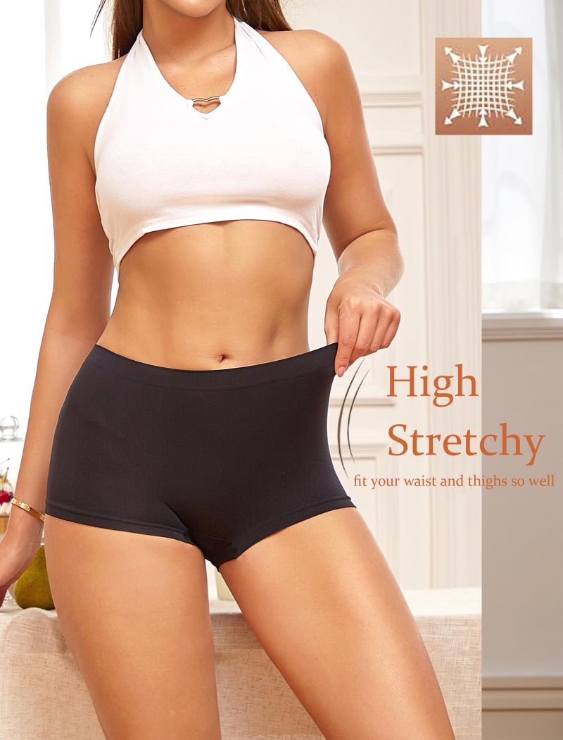 Sth Big Womens Boyshorts Underwear Seamless Boxer Briefs Full Coverage Soft Stretch Panties for Ladies Black Shorts 4 Pack - Image 4