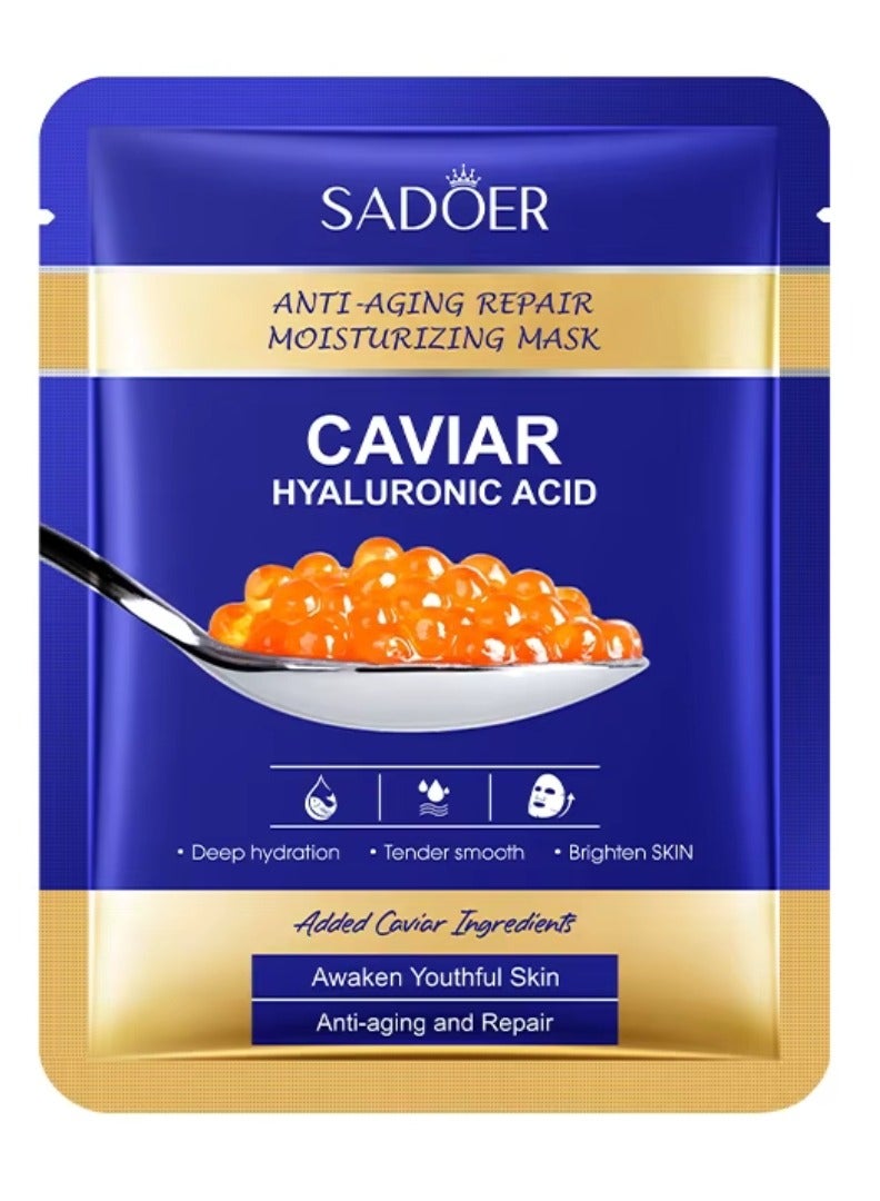SADOER 5 Pieces Caviar Hyaluronic Acid Facial Mask Anti-Aging Repair Moisturizing Face Mask - Image 1