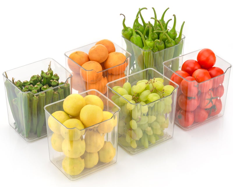 Black Olive Fridge Storage Containers, Multipurpose Transparent Refrigerator Organizer, Space-saving BPA Free Plastic Freezer Safe Kitchen Storage Containers for Vegetables & Fruits (4Pcs) - Image 1