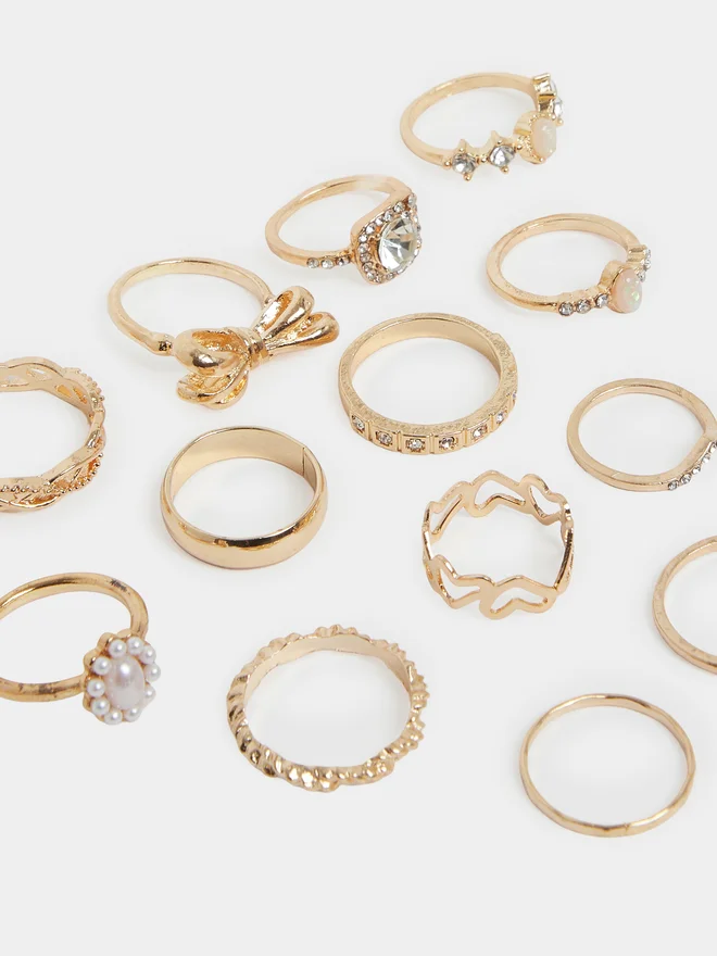 ستايلي Styli Pack of 15 - Embellished Rings