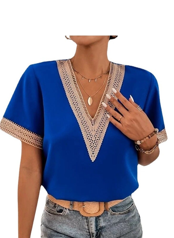 Shougu Short Sleeved V-neck Casual Ssolid Color Shirt For Women  - Image 2